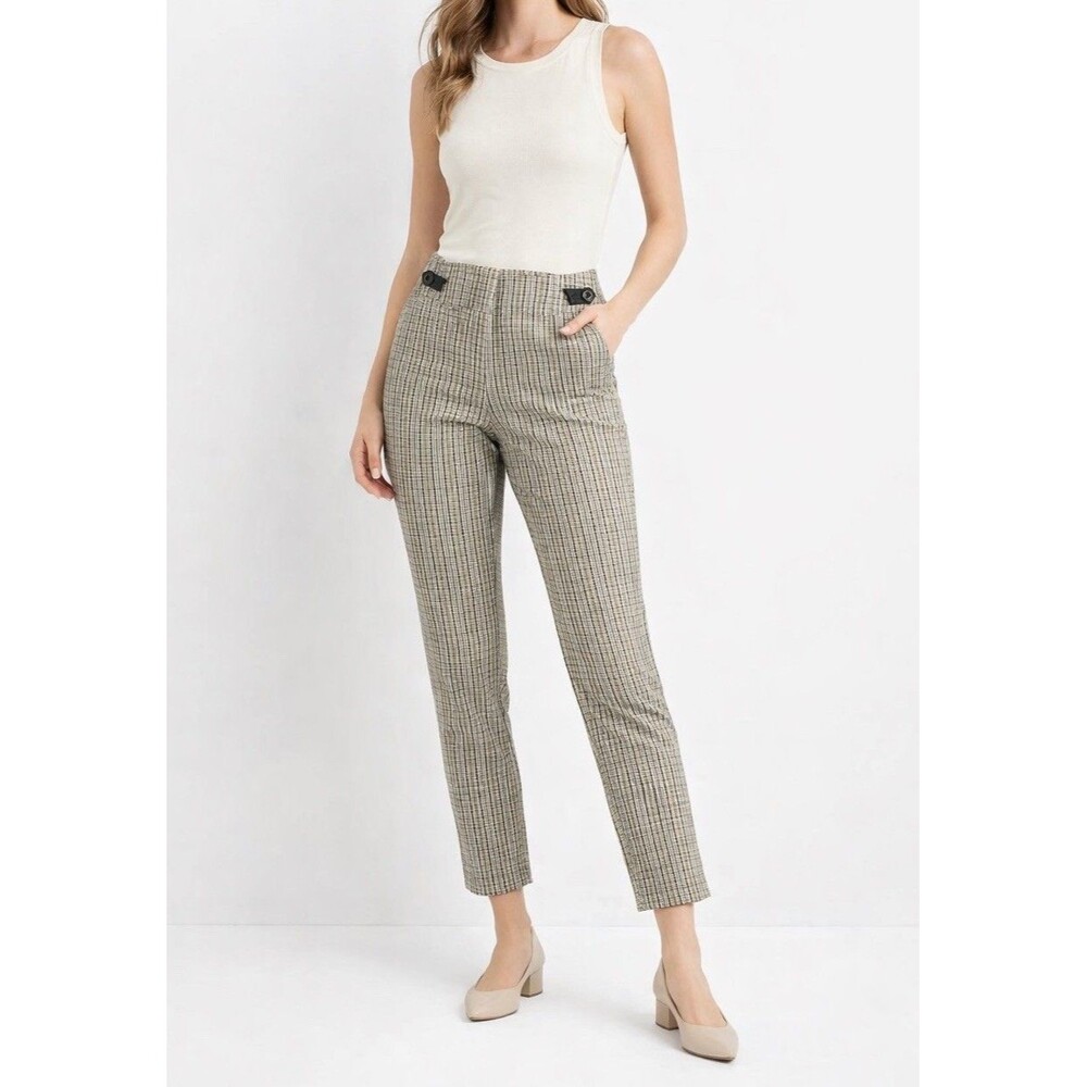 Soho Apparel Plaid Pants Women Medium Vintage Retro Check Slim Work Trousers